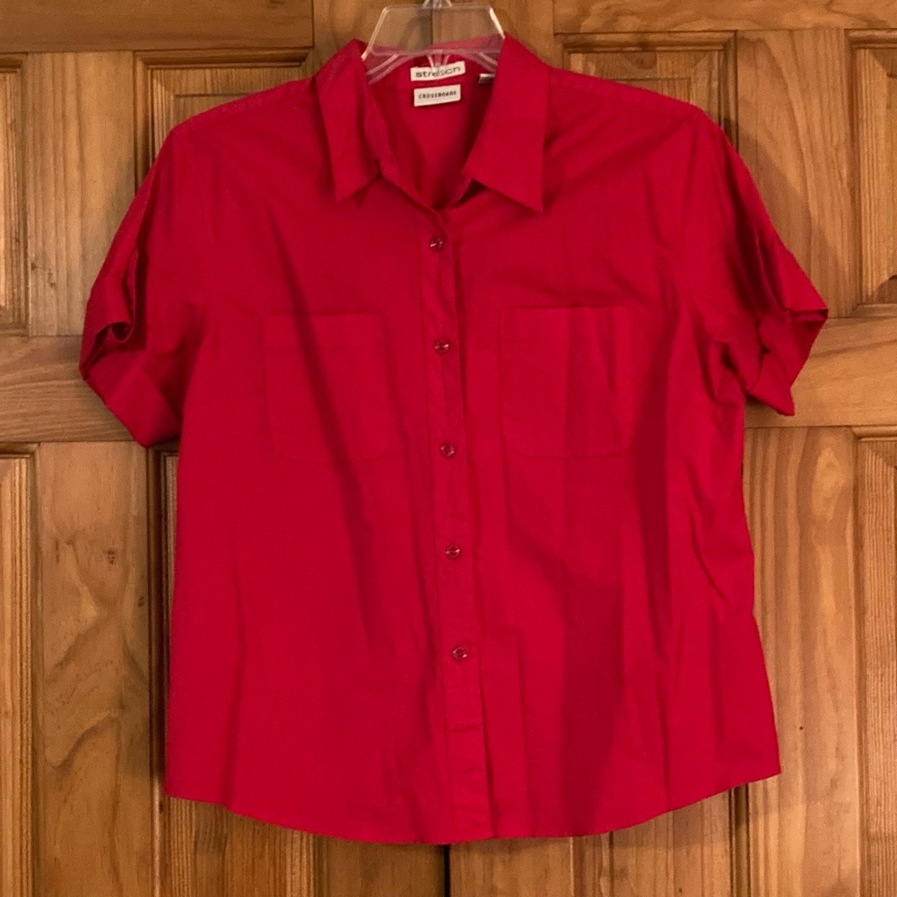 NWOT Crossroads Vintage 90s Top Short Sleeve Stretch Blouse Red Size L Large
